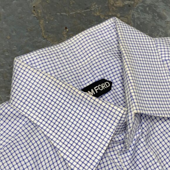 TOM FORD Light Blue White Cotton Micro Gingham Button Up Shirt - Picture 5 of 9